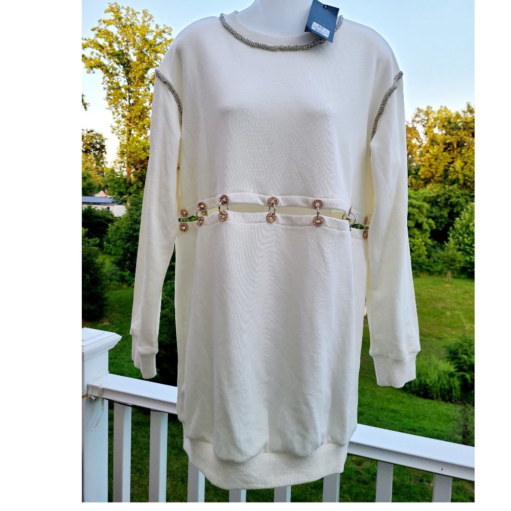 Akira sweatshirt sweater dress embellished rhinestones/crystals eyelets S-M L